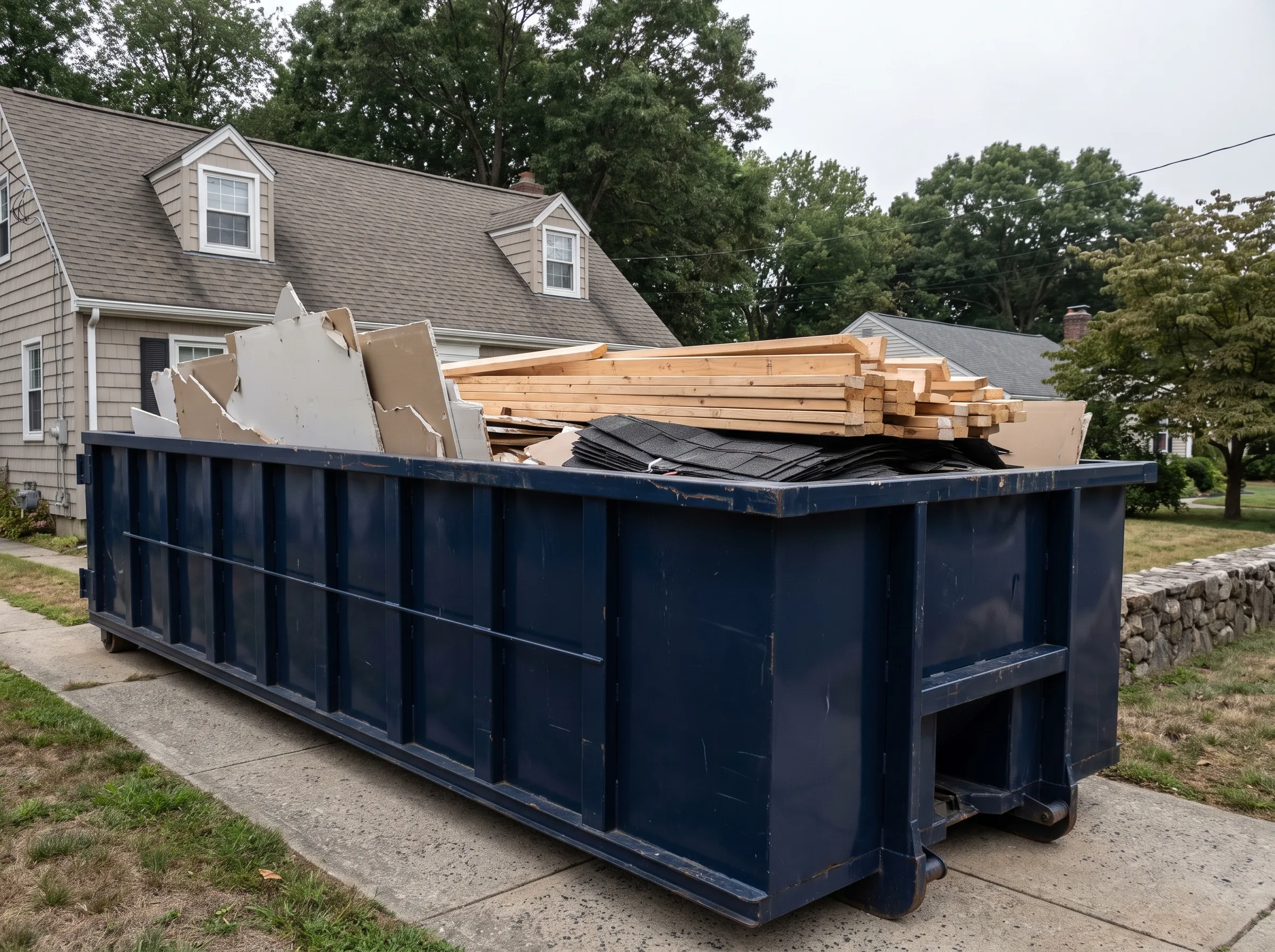 Roll-off dumpster being loaded in Bristol County, MA